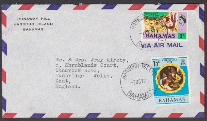 BAHAMAS 1971 airmail cover to UK - HARBOUR ISLAND cds......................U167