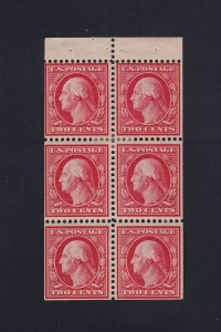 Scott #375a 2c Washington Booklet Pane of 6, Mint OG Hinged