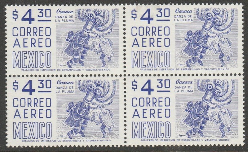 MEXICO C448, $4.30 1950 Def 8th Issue Fosforescent coated. MNH BLK 4 VF (386)