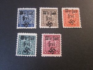 Czechoslovakia 152-56 MAHR.OSTRAU WIR SIND FREI OVERPRINT OG MNH VF