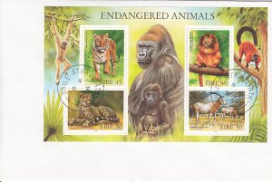 Ireland 1998 FDC Sc #1156a Sheet  Endangered Animals: Cheetah, Oryx, Golden L...