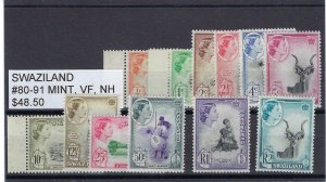 SWAZILAND #80-91 MINT, VF, NH