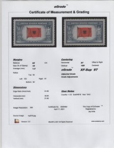 US Scott #918 OG MNH eGRADED With Certificate Superb 97
