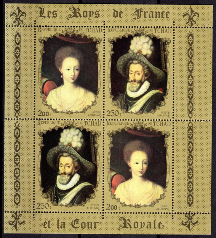 Chad 1972 Sc#232T FRENCH ROYALTY HENRY IV/GABRIELE D'ESTRESS SHEET PAIR MNH