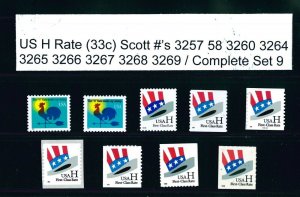 US Scott # 3257 58 3260 3264 3265 3266 3267 3268 3269 H Rate Complete Set of 9