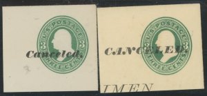 US U163s/U164s Cancelled Overprint Varities/Specimens. Full corners.