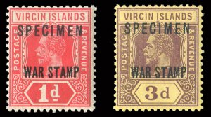Virgin Islands #MR1-2S (SG 78-79s) Cat£75, 1916-17 War Tax, set of two, over...
