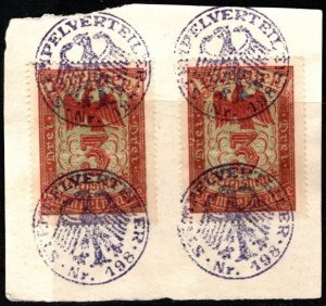 Vintage Germany Prussia Revenue 3 Mark x2 General Stamp Duty w/Official Cancel