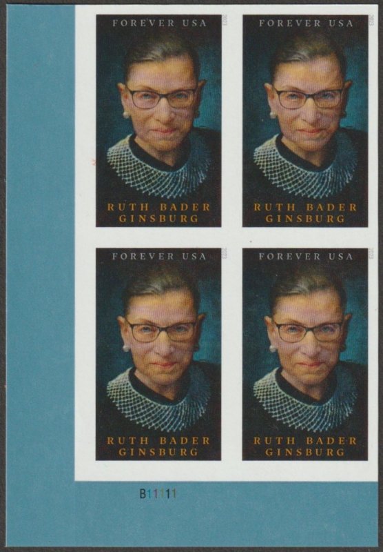 USA 5821a  (66c) Ruth Bader Ginsburg 2023 MNH plate block NO DIE CUTS