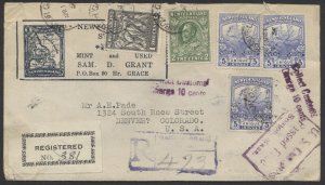 1937 Newfoundland Stamp Dealer Sam Grant Cover Registered to USA