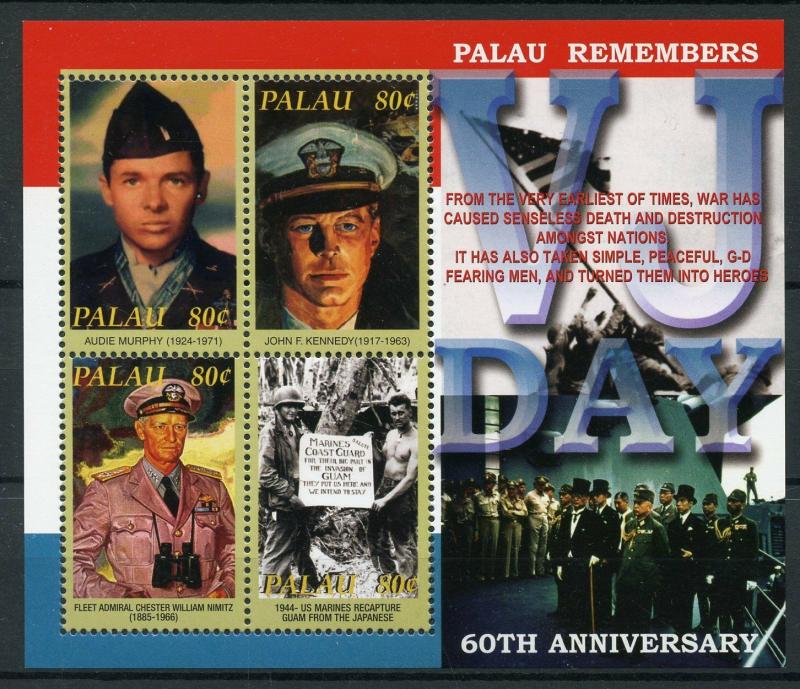 Palau 2005 MNH WWII WW2 VJ Day World War II 4v M/S John F Kennedy JFK Stamps