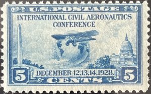 Scott #650 1928 5¢ Int'l. Civil Aeronautics Conference Modern Plane MNH OG