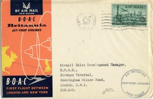 U.S. Scott C35 on 1957 Cover for BOAC's First New York to London Flight 