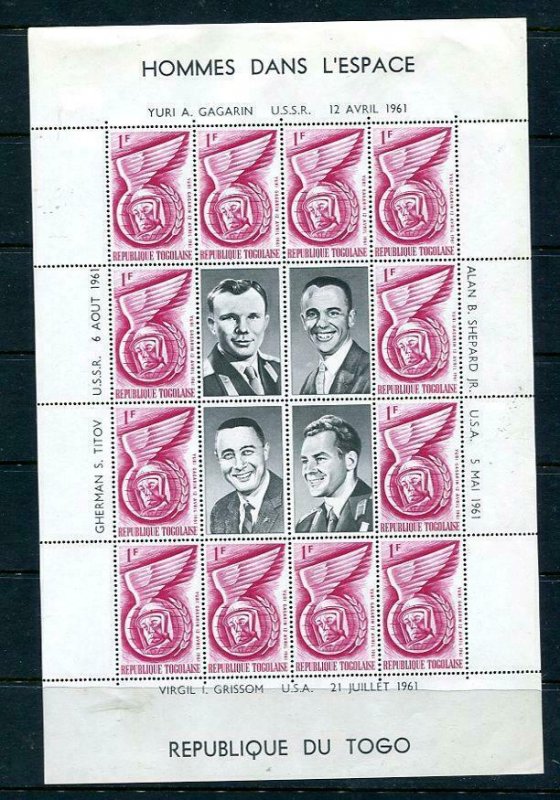 Togo 1962 First astronauts:Shepard Grissom  Gagarin  Titov 4 Sheets Space 10569
