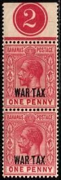 1918 Bahamas Scott #- MR7 1 Penny King George V War Tax Stamp Overprint MNH