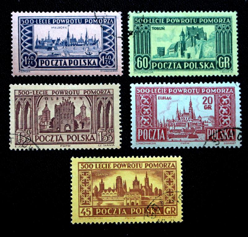 Stamp Poland Sc# 639-643 Used Cities 1954 Excellent CTO