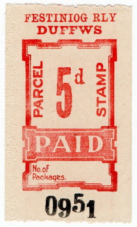 (I.B) Festiniog Railway : Parcel Stamp 5d (Duffws)