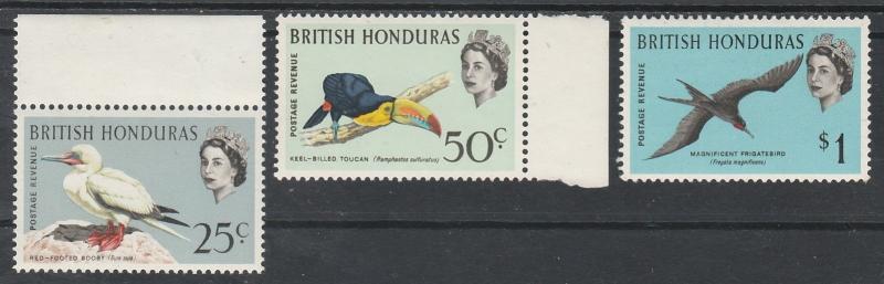 BRITISH HONDURAS 1962 QEII BIRDS 25C 50C AND $1 MNH **