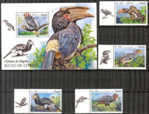 Angola 2018 Birds Hornbeaks Set of 4 + S/S MNH