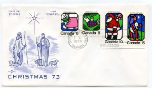 Canada 625-28 Christmas 1973, on one RoseCraft, purple shepherd, FDC