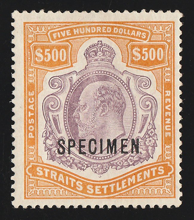 STRAITS SETTLEMENTS : 1906 KEVII $500 SPECIMEN. normal cat £170,000. CERTIFICATE