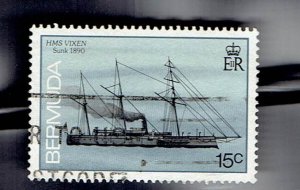 BERMUDA SCOTT#487 1986 15c HMS VIXEN SHIP - USED