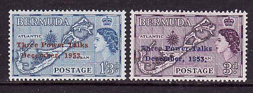 Bermuda-Sc #164-5-unused NH set-QEII-Maps-Three Power Conference-1953-