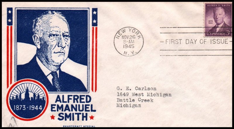 US 937 Alfred E Smith Smartcraft Typed FDC