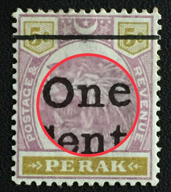 Malaya 1900 Perak Tiger 1c opt 5c Antique e in One MH SG#83a M3985