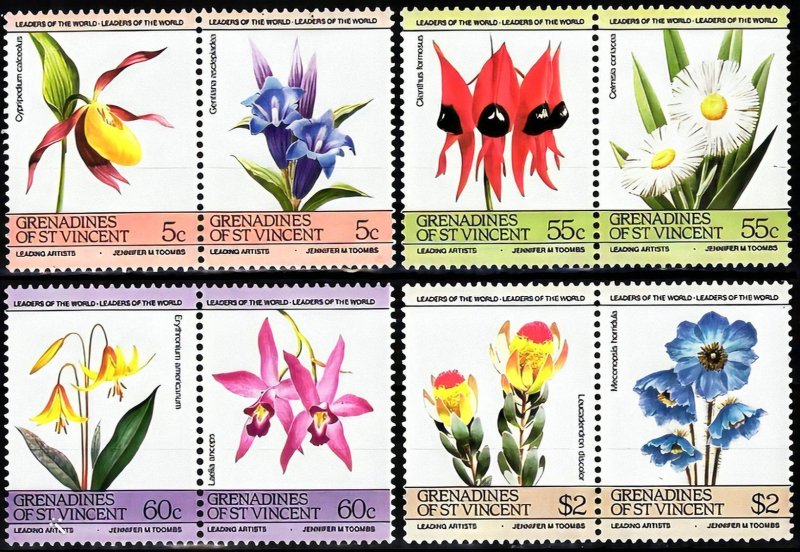 St.Vincent Grenadines 1985 Sc#476/479 FLOWERS Set 4 Pairs MNH