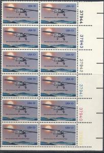 US#1710 13c Lindberg Flight  Plate Block of 12 CV $3.75
