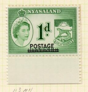 Nyasaland 1963 QEII Early Issue Fine Mint Hinged 1d. Optd