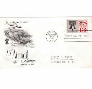 USA 1961 Sc C62 FDC Airmail First Day Cover Artcraft Cachet Liberty Bell