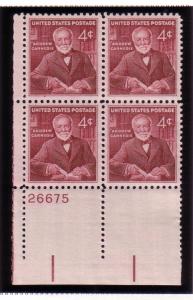 US#1171 Andrew Carnegie 4c Plate Block of 4 (MNH)CV $1.15