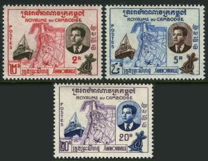 Cambodia 76-78,MI 98-100,MNH.Opening of the Port of Sihanoukville.Map,Ship,1960