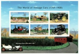 Guyana 2000 - The World Of Vintage Cars - Sheet Of 6 Stamps - Scott #3464 - MNH