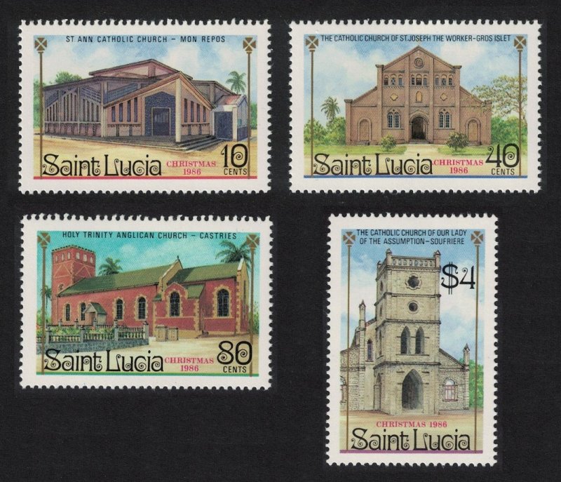 St. Lucia Churches Cathedrals Christmas 4v 1986 MNH SG#919-922