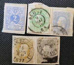 Belgium, 1869-78, Leopold I, #29,32-33,27-38, 1c-5c on backing, used, SCV$38.55