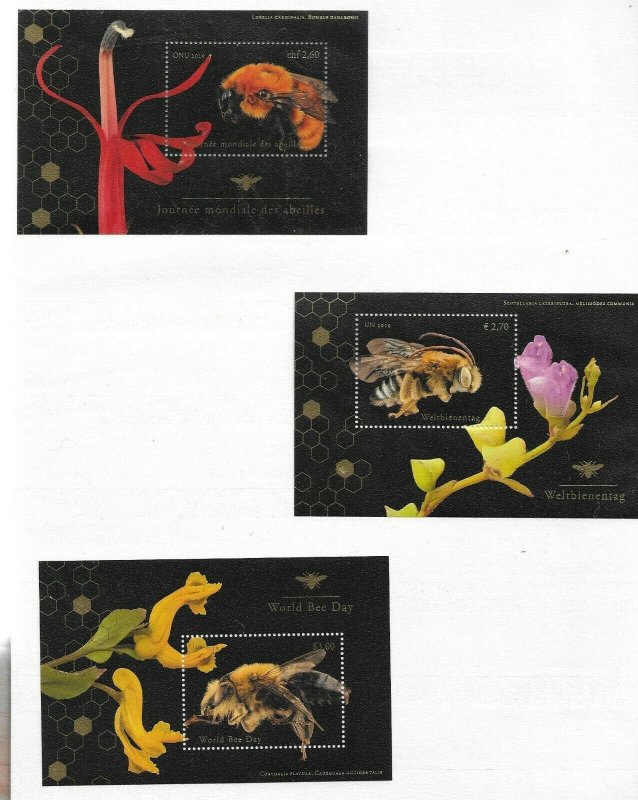 2019    UNITED NATIONS  -  WORLD BEE DAY  - 3 MINISHEETS  -  MNH