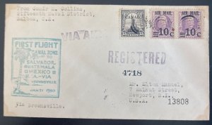 1929 Balboa Canal Zone First Flight Airmail Cover To Newport Usa Via Brownsville