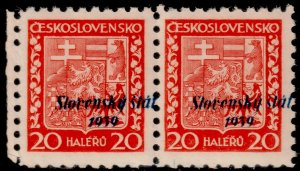 ✔️ SLOVAKIA 1939 - SLOVENSKY STAT SHIFTED OVPT PAIR TO CENTER RIGHT - SC. 4 MNH