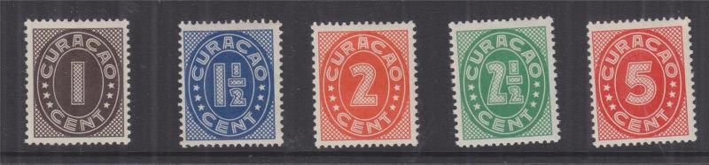 CURACAO, 1936 Figures, Enschede printing, set of 5, lhm.