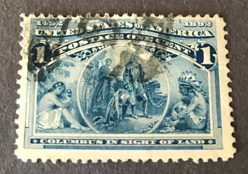 1893 Columbian Commemorative 1c Scott #230 Canceled Blue Stamp 400th Anniversary
