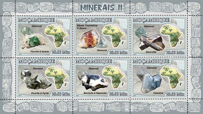 MOZAMBIQUE - 2007 - Minerals - Perf 6v Sheet - Mint Never Hinged