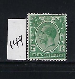 STRAITS SETTLEMENTS SCOTT #149 1912-13 GEORGE V DIE I WMK 3- 1C (GREEN)  MINT LH