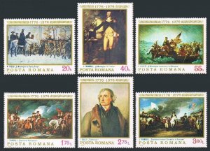 Romania 2603-2608,2609,MNH. US-200.Washington,Jefferson,Battles.INTERPHIL-1976.