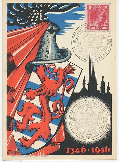 Postcard / Postmark Luxembourg 1946 Retour des Cendres, Jean L Aveugle
