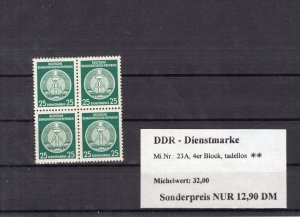 GERMANY DDR DEMOCRATIC REPUBLIC OFFICIAL 23 BLOCK OF 4 PERFECT MNH PLEASE READ