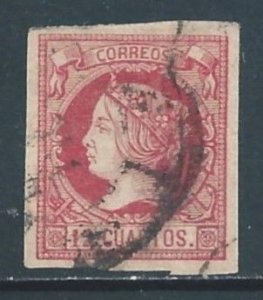 Spain #51 Used 12c Queen Isabella II - Tinted Paper