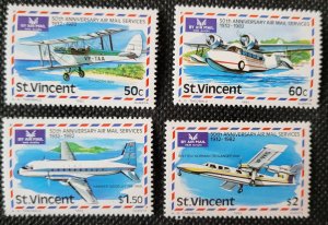 St. Vincent, 1982, Mail Service planes, set of 4, #643-46, MNH, SCV$5.50